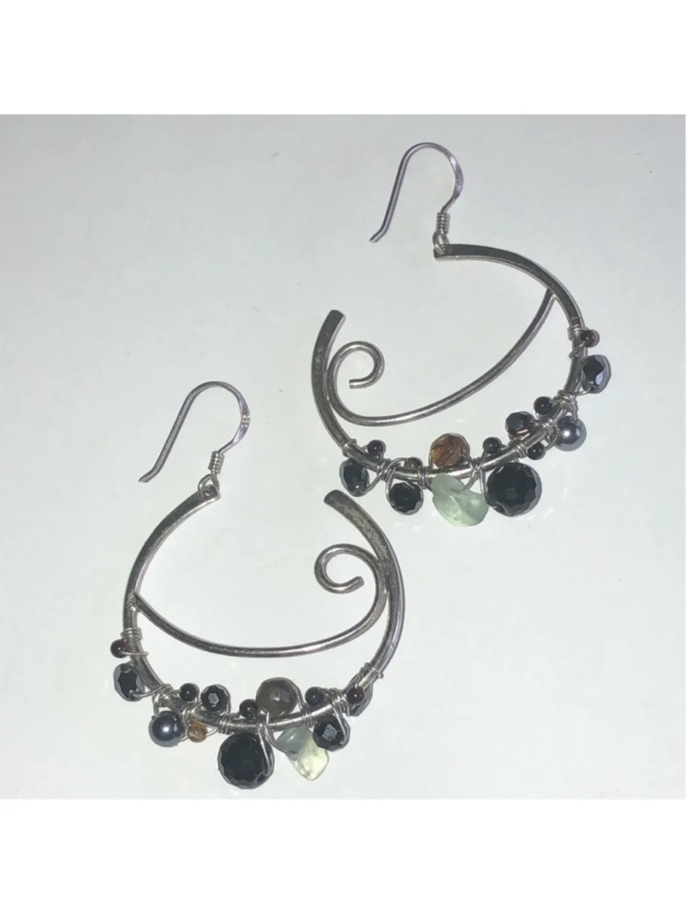 Elegant Sterling Silver Hoop Earrings with Black and Green Accents